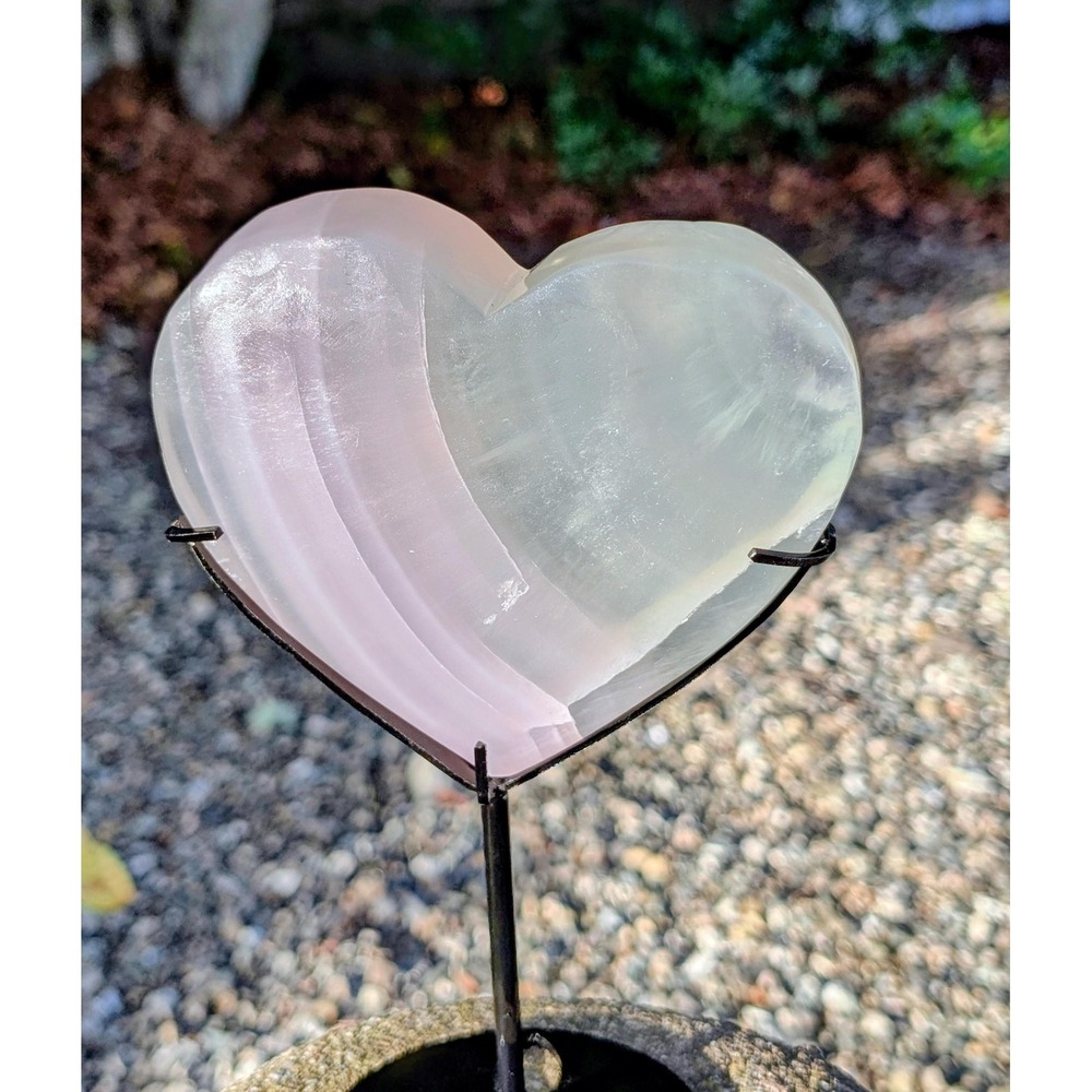 Yttrium Fluorite Heart on Stand • UV Reactive Crystal, Rare Fluorite 2 lb